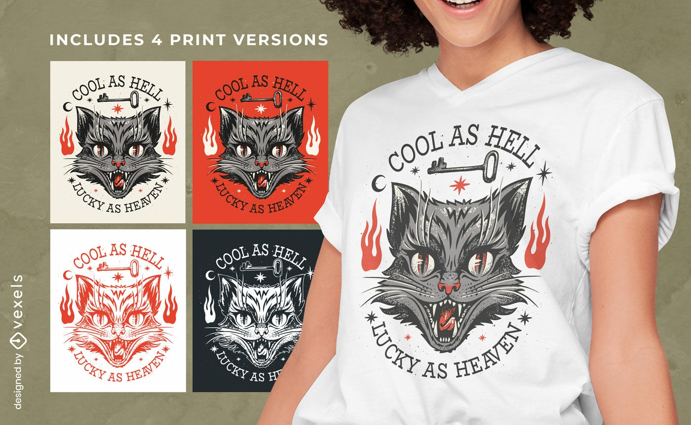 Black cat t-shirt design multiple versions