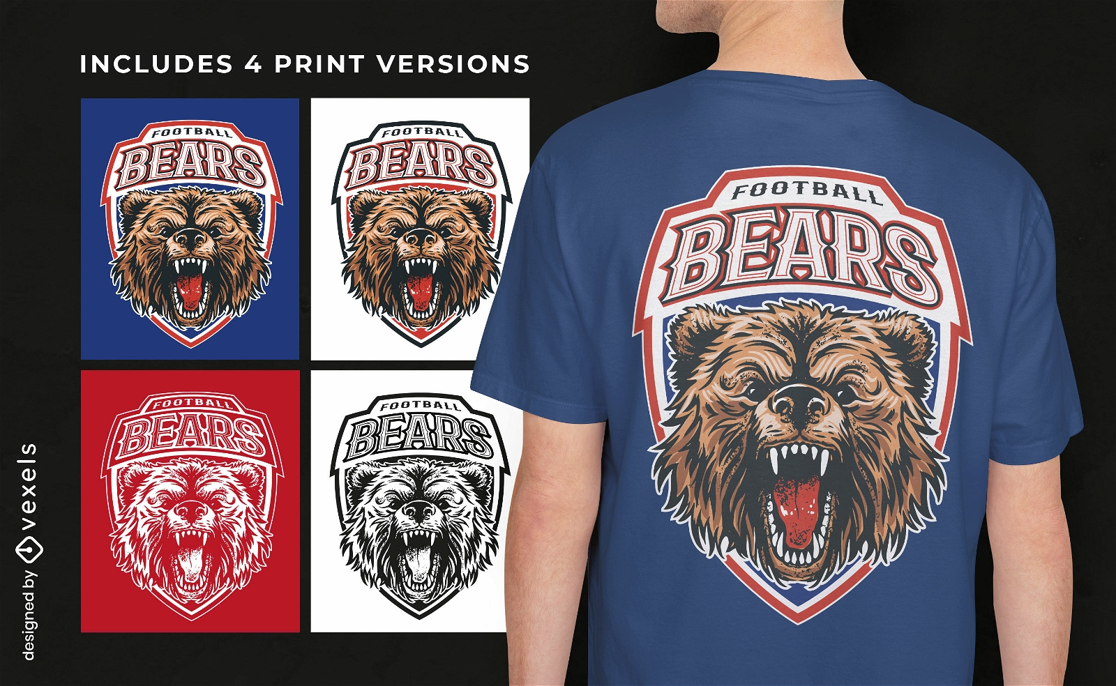 Variações de cor de design de camiseta de animal selvagem de urso