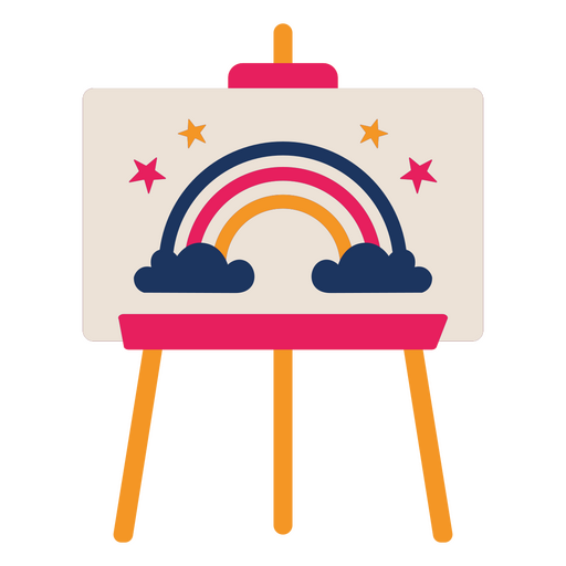 Skurrile Regenbogen-Illustration auf einer Staffelei PNG-Design