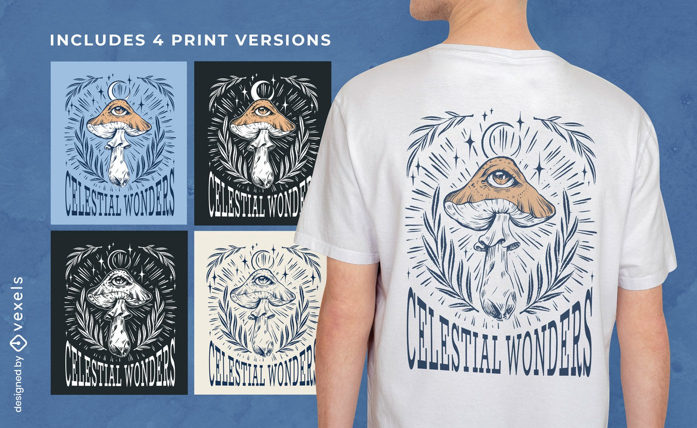 Trippy mushroom t-shirt design multiple versions