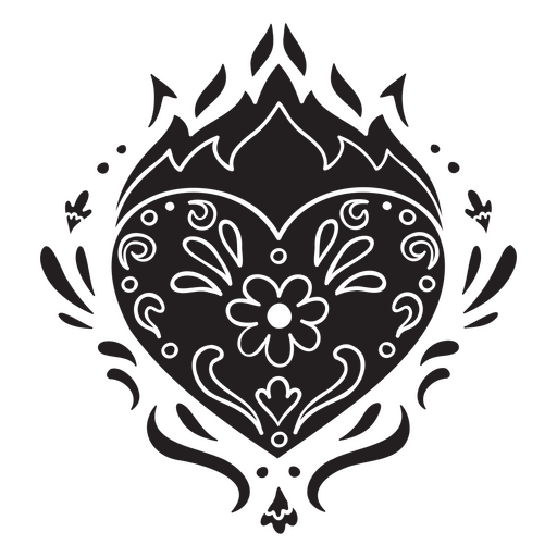 Black heart with flames PNG Design