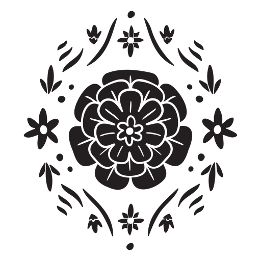 Flor negra con pétalos delicados. Diseño PNG