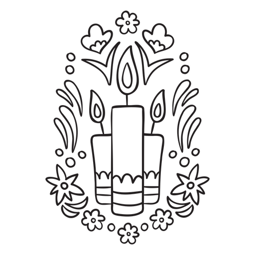 Velas y flores en blanco y negro. Diseño PNG