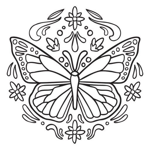 Black and white drawing of a butterfly PNG Design