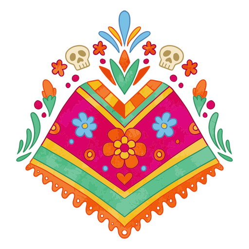 Poncho con diseño de calavera floral vibrante Diseño PNG