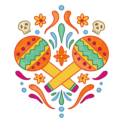 Buntes Maracas- und Blumendesign PNG-Design