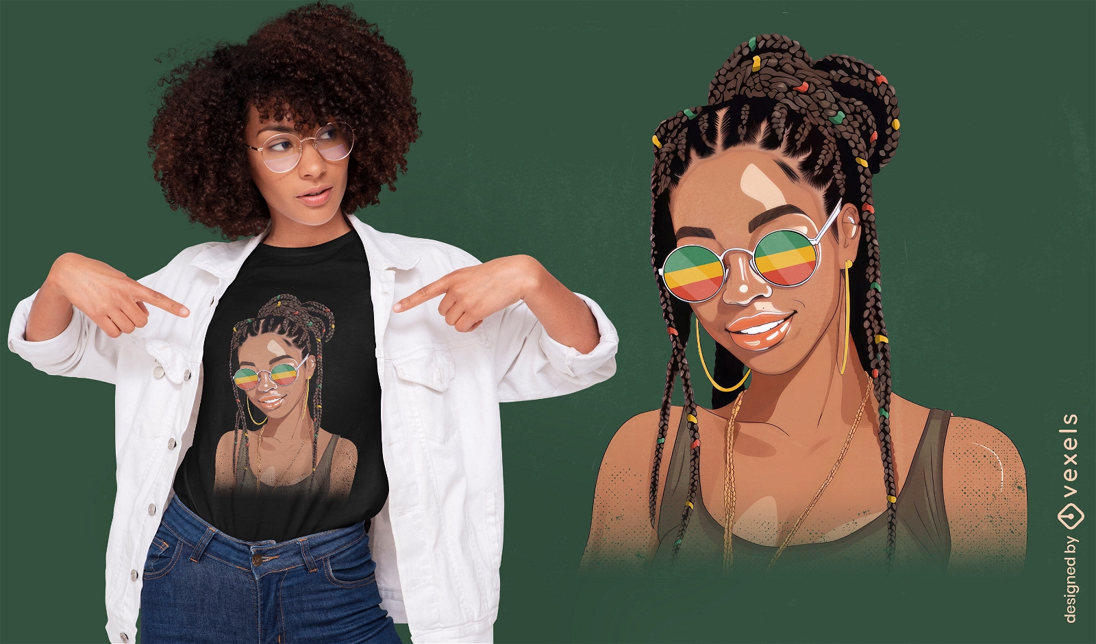 Mujer afroamericana en diseño de camiseta de gafas