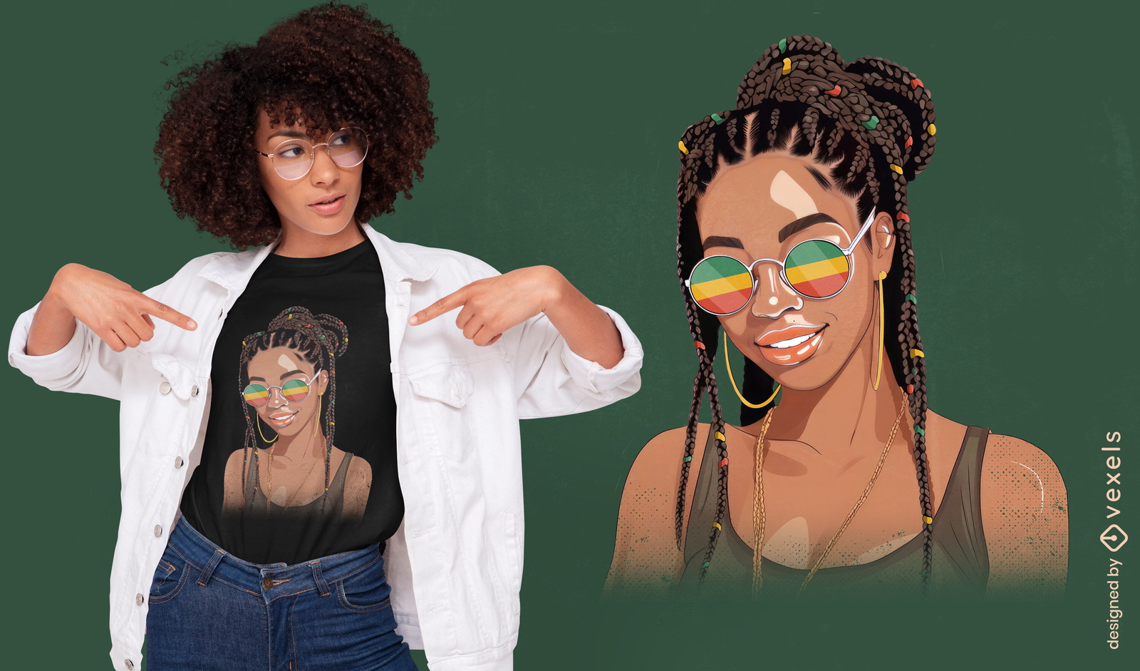 Mujer afroamericana en diseño de camiseta de gafas