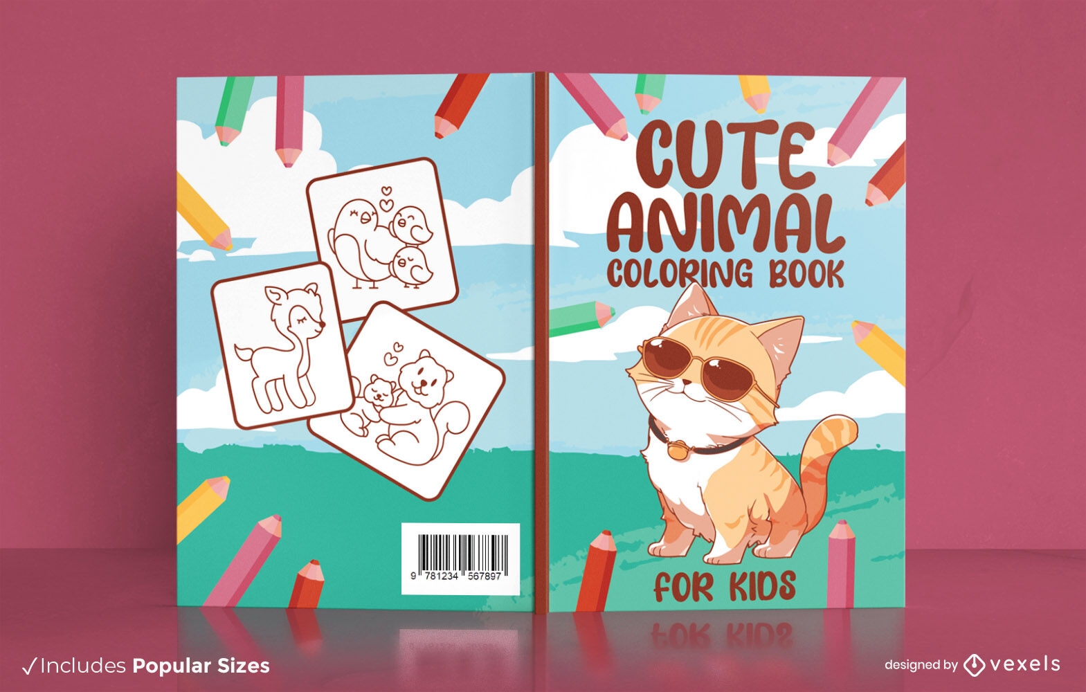 Cute cat coloring book cover design
