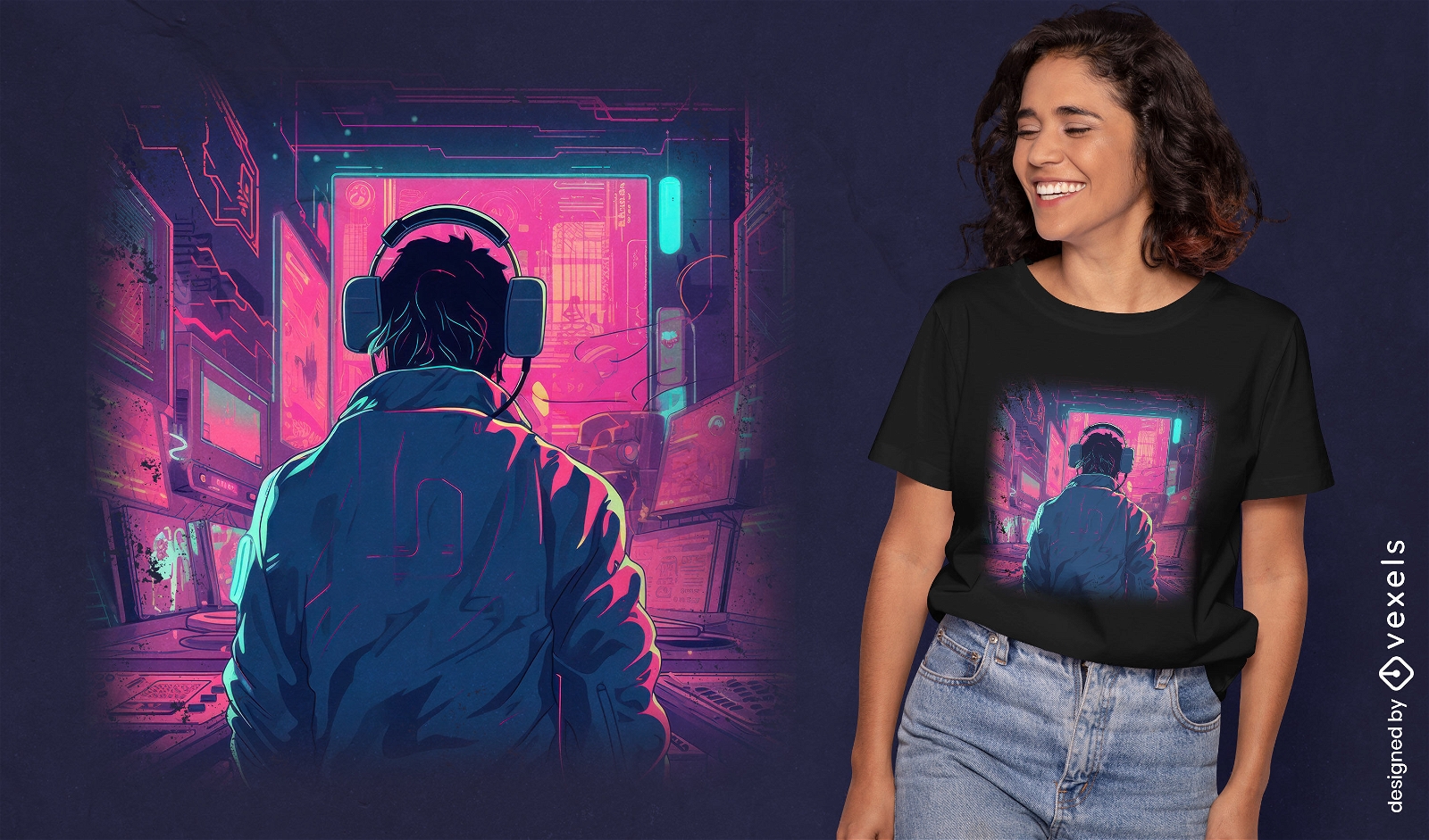 T-shirt design with a woman looking out of a window