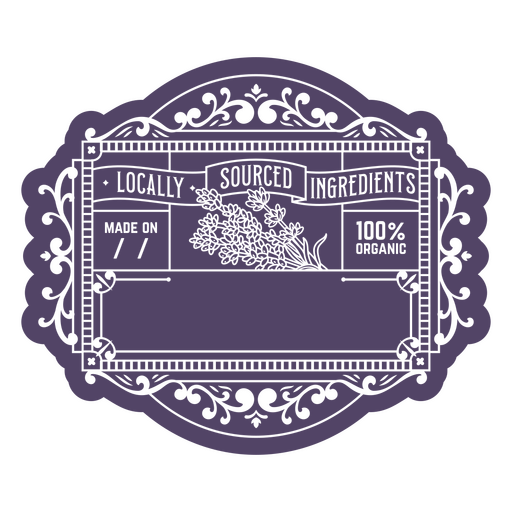 Lilafarbenes Etikett mit den Worten ?Zutaten aus der Region? PNG-Design