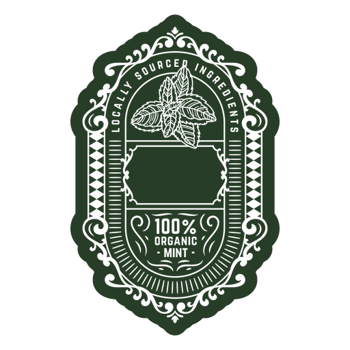 Etiqueta verde com um desenho ornamentado de uma folha de hortelã Desenho PNG