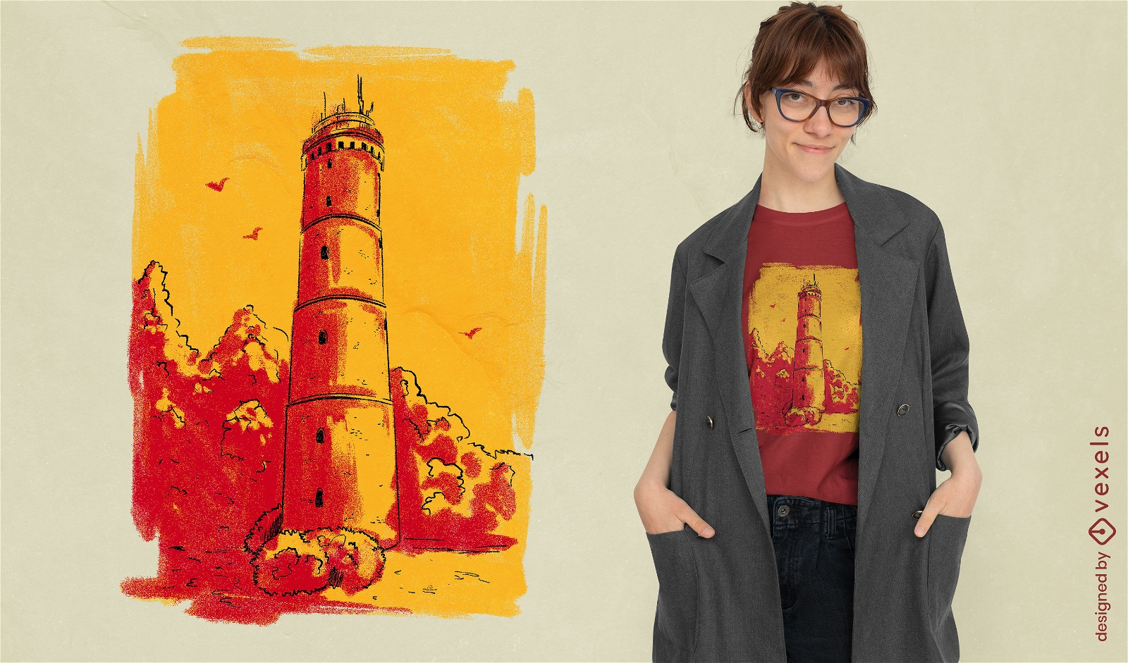 Zweifarbiges Leuchtturm-T-Shirt-Design