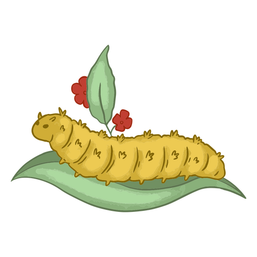 Yellow caterpillar on a leaf PNG Design