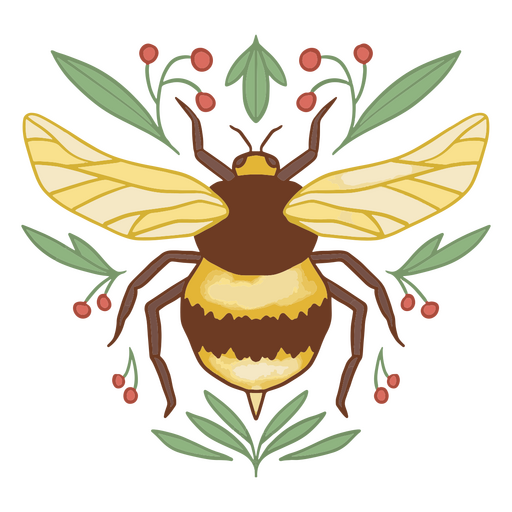 Verspielte Bienenillustration mit floralen Akzenten PNG-Design