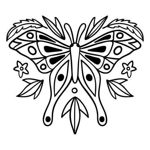 Ilustração intrincada de borboleta com elementos botânicos Desenho PNG