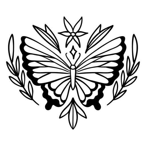 Desenho artístico de borboletas e flores intrincado Desenho PNG