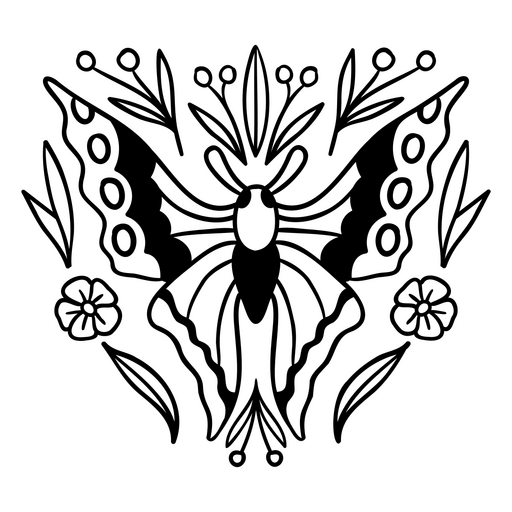 Ilustração intrincada de borboleta com detalhes florais Desenho PNG