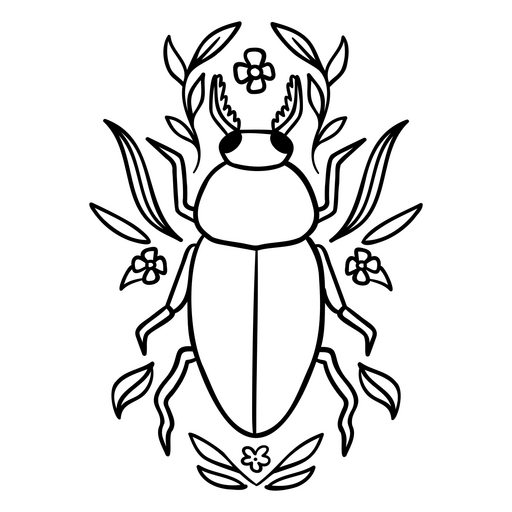 Ilustração elegante de besouro com elementos florais Desenho PNG