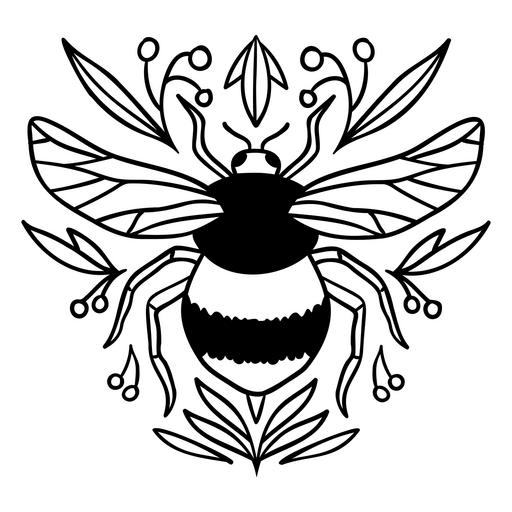 Ilustração de arte linear complexa de abelhas e flores Desenho PNG