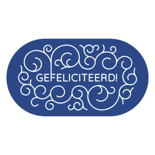 Oval azul com a palavra gefeliciteerd Desenho PNG