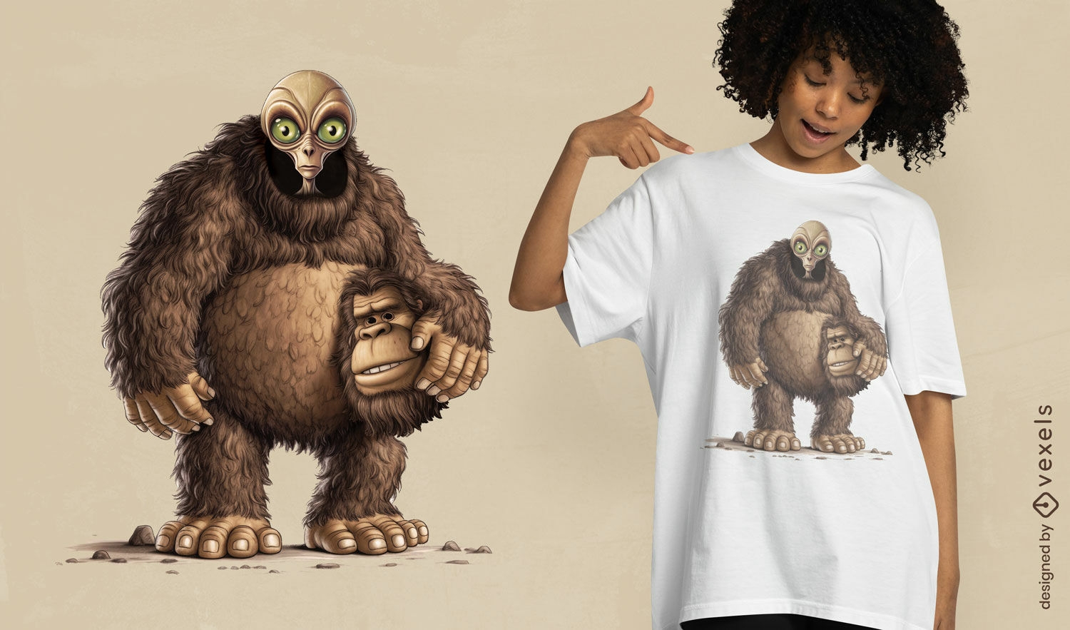 Alien with Bigfoot costume t-shirt design