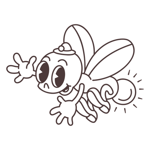 Black and white drawing of a bee with wings PNG Design