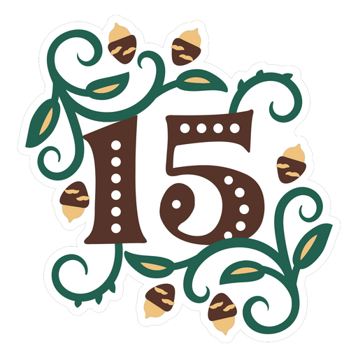 Sticker with the number 15 and acorns PNG Design