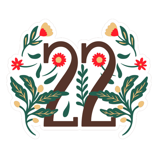 Aufkleber mit der Zahl 22 im floralen Design PNG-Design