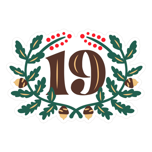 Sticker with the number 19 and a wreath of acorns PNG Design