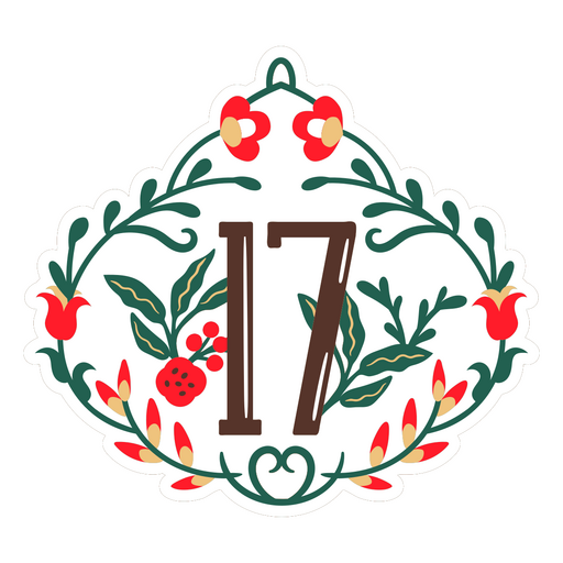 Sticker with the number 17 in a floral design PNG Design