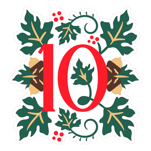 Adesivo com o número 10 e folhas de azevinho Desenho PNG