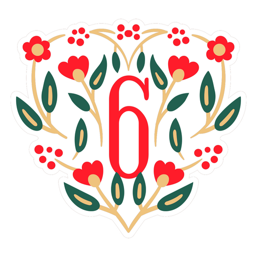 Pegatina con el número 6 en forma de corazón. Diseño PNG