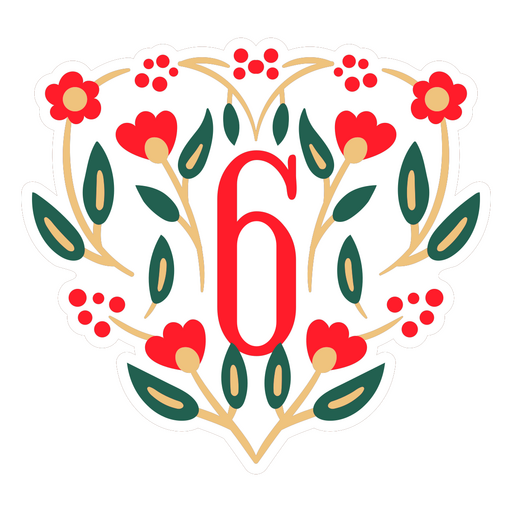 Sticker with the number 6 in a heart shape PNG Design