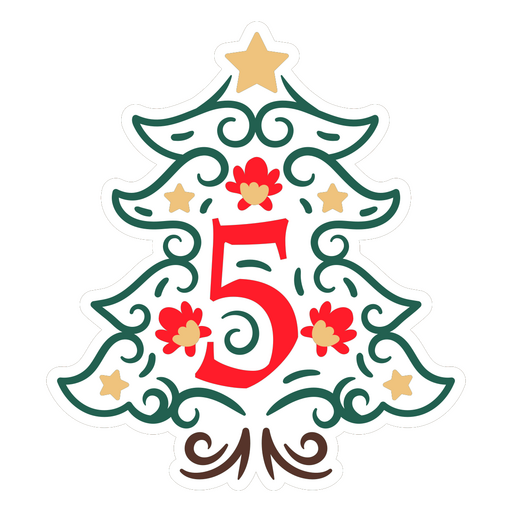 autocolante de árvore de natal com o número cinco Desenho PNG