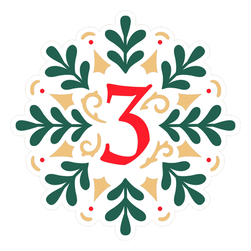 Aufkleber mit der Nummer Drei im Schneeflockenmuster PNG-Design