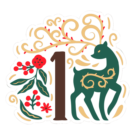 Christmas sticker with a reindeer and berries PNG Design