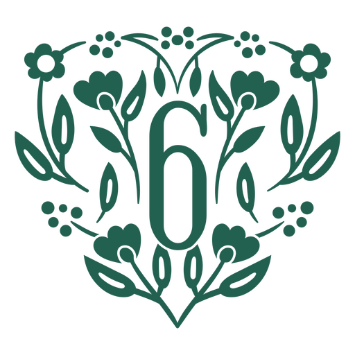 The number six in a heart - shaped design PNG Design
