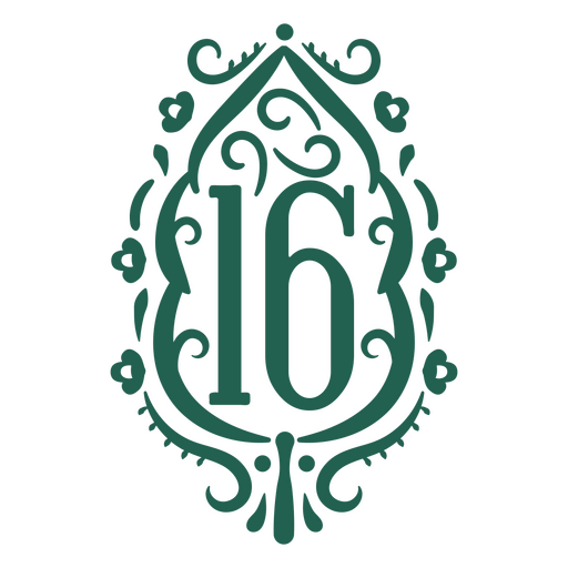 Logotipo adornado con el número 16. Diseño PNG