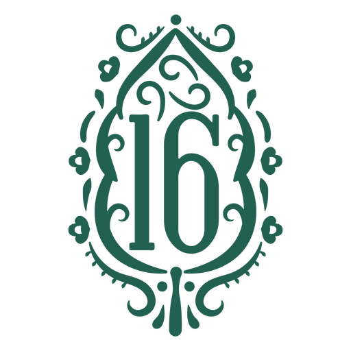 Logotipo ornamentado com o número 16 Desenho PNG