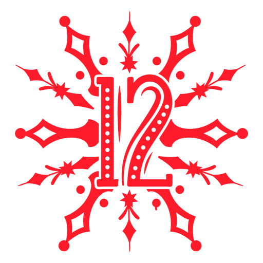 Copo de nieve rojo con el número 12. Diseño PNG