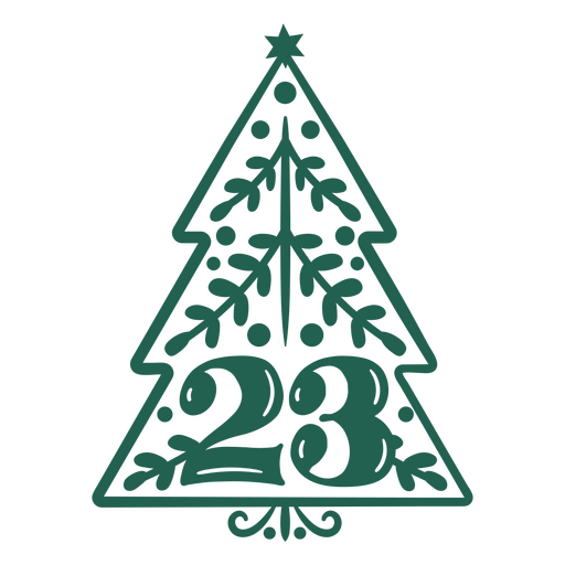 Árvore de Natal verde com o número 23 Desenho PNG