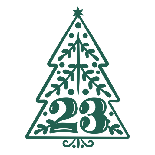 Árbol de Navidad verde con el número 23. Diseño PNG