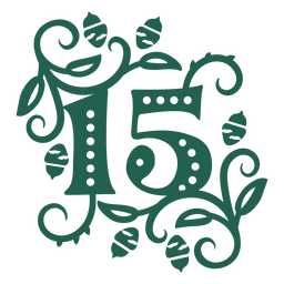 The Number 15 In Green With Leaves And Vines PNG & SVG Design For T-Shirts