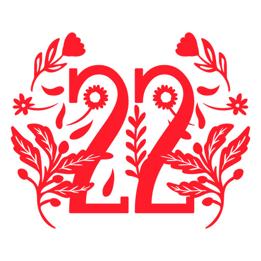 The number 22 with flowers and leaves PNG Design