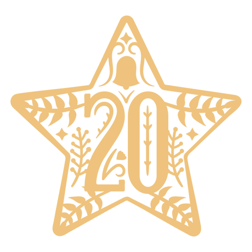 Estrella dorada con el número 20. Diseño PNG