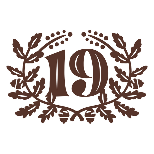 The number 19 in a laurel wreath PNG Design