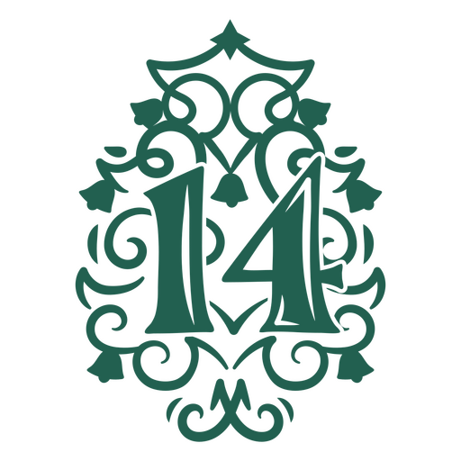 The number 14 in an ornate design PNG Design