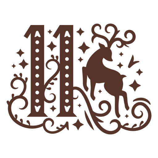 Die Zahl 11 mit einem Hirsch und Ornamenten auf braunem Hintergrund PNG-Design