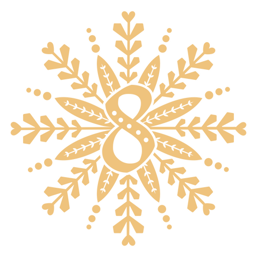 Copo de nieve dorado con hojas. Diseño PNG